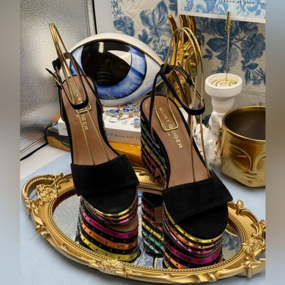 🆕 KURT GEIGER LONDON 🧿 NWOB Shoreditch Rainbow Platform Sandal Sz 36 US 6 - Picture 5 of 16